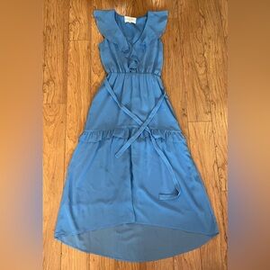 Charles Henry XS Maxi Dress Chiffon Blue Ruffle Belt Sleeveless Nordstrom